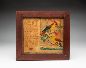 AMERICAN FOLK ART WATERCOLOR FRAKTUR WITH BIRDS, DATED 1806.
