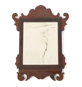 AMERICAN CHIPPENDALE MAHOGANY SCROLL-CUT MIRROR.