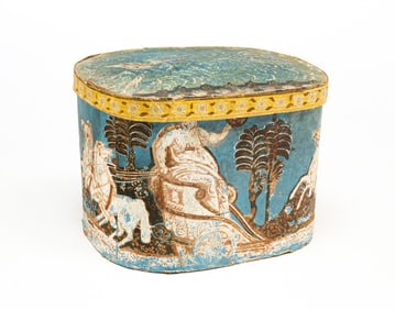 LARGE D.S. GLADDING (NEW HAVEN, CONNECTICUT) WALLPAPER BAND BOX.