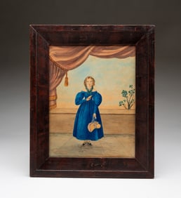 AMERICAN SCHOOL FOLK ART WATERCOLOR AND INK PORTRAIT OF A YOUNG LADY.