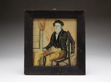 FOLK ART WATERCOLOR AND INK PORTRAIT OF A GENTLEMAN.