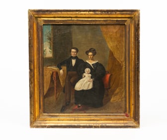 AMERICAN SCHOOL OIL ON CANVAS PORTRAIT OF A FAMILY.
