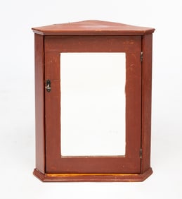 AMERICAN PAINT-DECORATED HANGING CORNER CABINET.