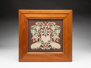 JOHN BROWN WALKER (AMERICAN, 1815-1908) FOLK ART SCHERENSCHNITTE OF FUSCHIA FLOWERS AND A HEART WITH