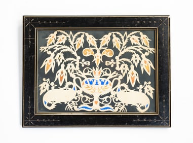 JOHN BROWN WALKER (AMERICAN, 1815-1908) FOLK ART SCHERENSCHNITTE OF FLOWERING URN WITH FOIL