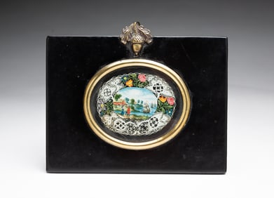 INTRICATELY-PAINTED SCHERENSCHNITTE DEPICTING SHIPS, FIGURES, AND FLOWERS.