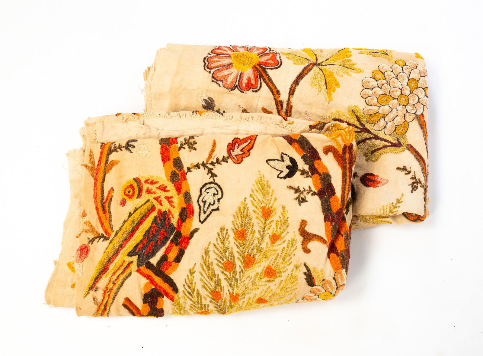 TWO CREWELWORK TAPESTRIES. (1 of 10)