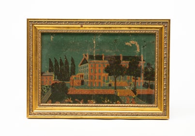 AMERICAN WALLPAPER BAND BOX FRAGMENT "DEAF AND DUMB ASYLUM".