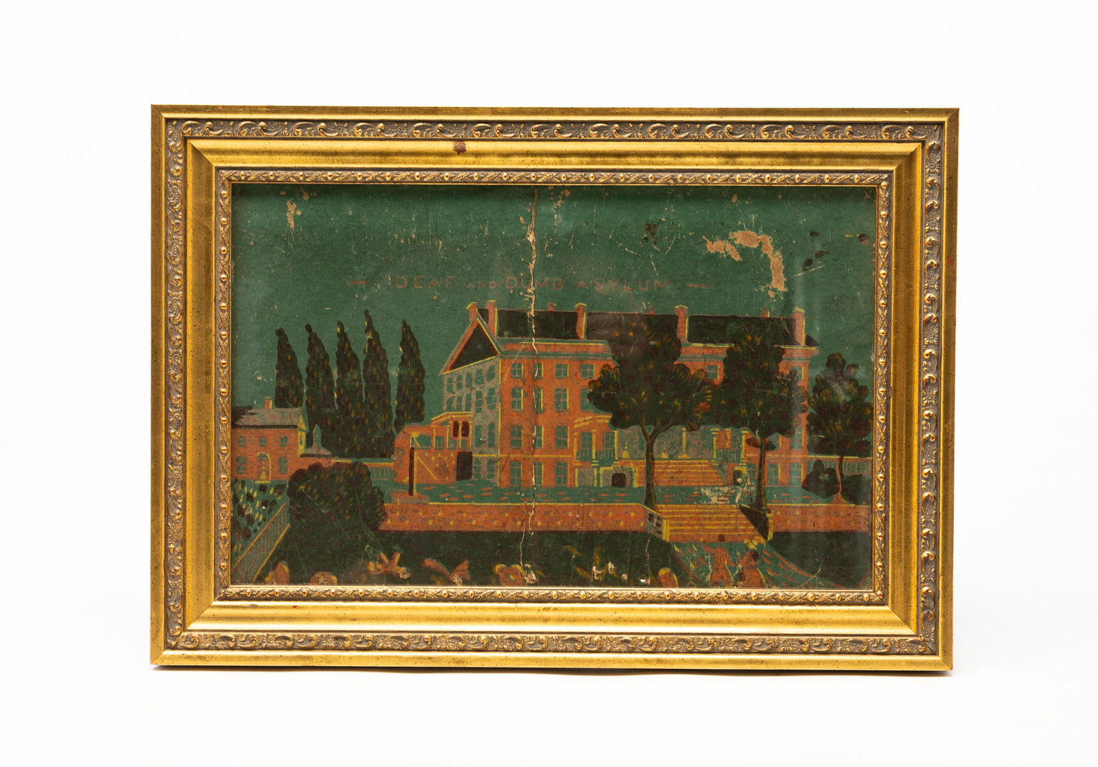 AMERICAN WALLPAPER BAND BOX FRAGMENT "DEAF AND DUMB ASYLUM". (1 of 5)