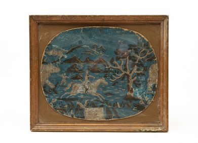 AMERICAN WALLPAPER BANDBOX FRAGMENT DEPICTING A RHINOCEROS HUNT.