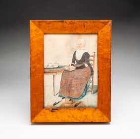 EUROPEAN SCHOOL WATERCOLOR PORTRAIT OF A SEATED WOMAN.