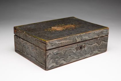 AMERICAN PAINT-DECORATED PINE SEWING BOX.