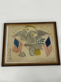 AMERICAN SCHOOL PATRIOTIC WATERCOLOR THEOREM ON PAPER.