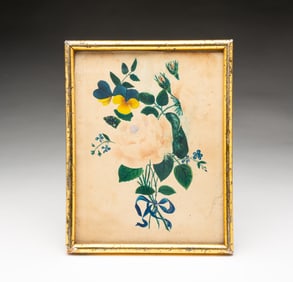 AMERICAN SCHOOL WATERCOLOR THEOREM OF FLORAL BOUQUET ON PAPER.