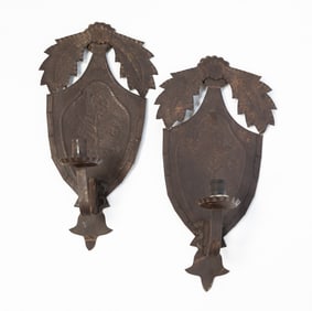 PAIR OF AMERICAN PUNCHED TIN CANDLE SCONCES.