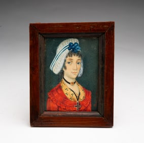 MINIATURE EUROPEAN SCHOOL WATERCOLOR ON BOARD PORTRAIT OF A LADY.