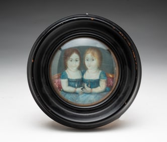 MINIATURE GOUACHE PORTRAIT OF TWO GIRLS.