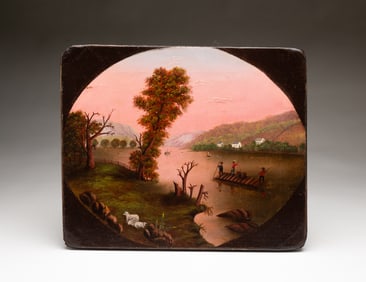 AMERICAN SCHOOL OIL ON CANVAS HUDSON RIVER VALLEY LANDSCAPE.