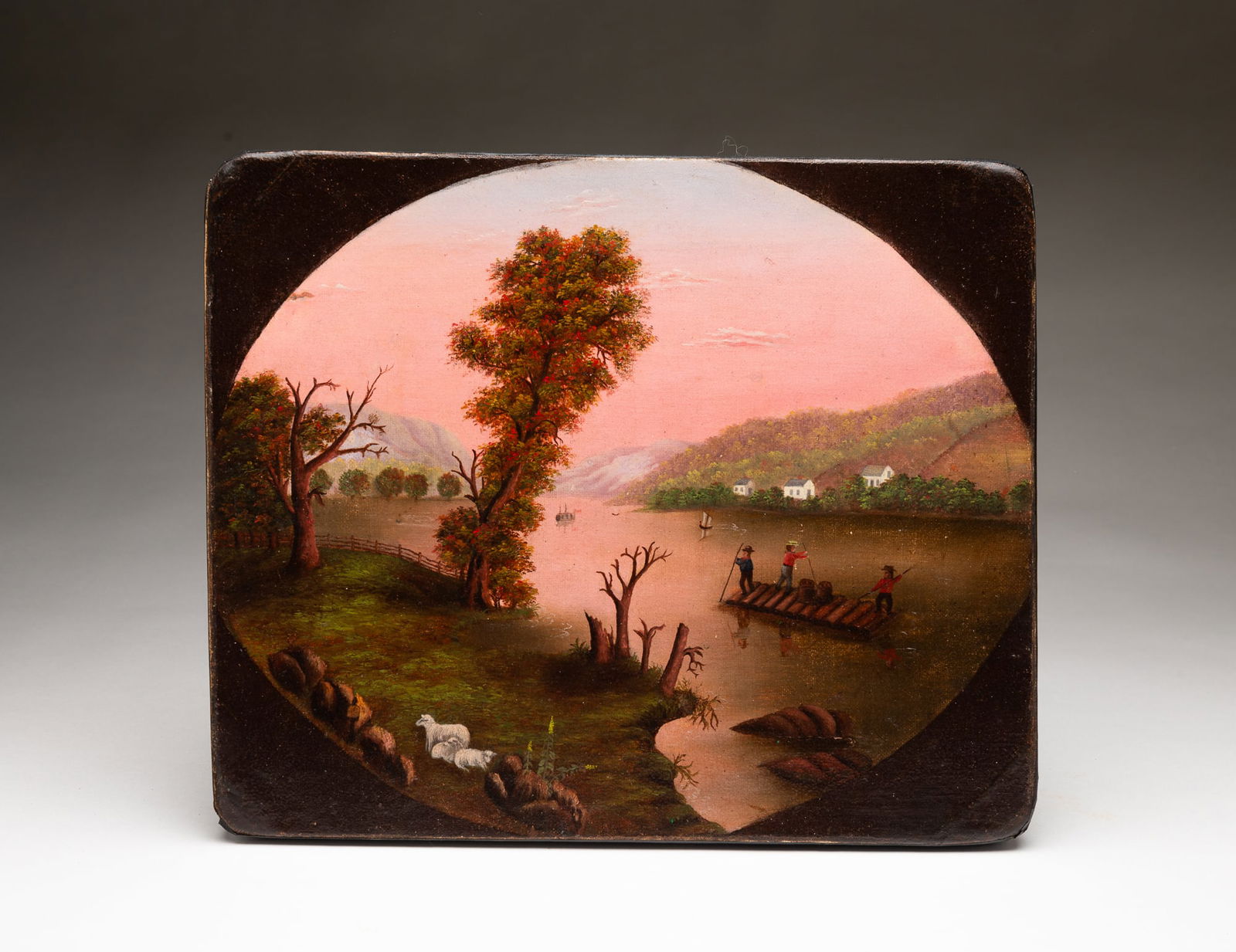 AMERICAN SCHOOL OIL ON CANVAS HUDSON RIVER VALLEY LANDSCAPE. (1 of 5)