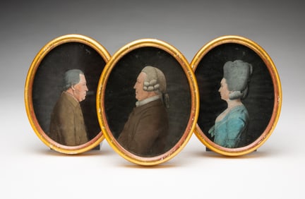 ATTRIBUTED TO NATHANIEL BERMINGHAM (ENGLISH, 1709-1779) TRIO OF CUT AND PASTED MINIATURE PASTEL