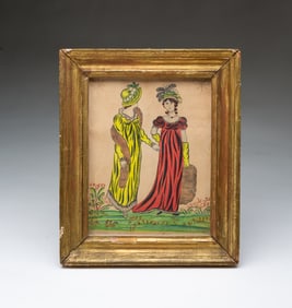 ATTRIBUTED TO ELIZABETH GLASER (AMERICAN, ACTIVE 1815–1830) "FASHIONABLE LADIES" FOLK ART