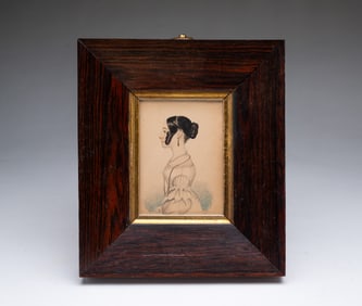 AMERICAN SCHOOL WATERCOLOR ON PAPER PORTRAIT OF A YOUNG LADY.