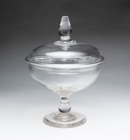 PITTSBURGH, PENNSYLVANIA BLOWN FLINT GLASS LIDDED COMPOTE.