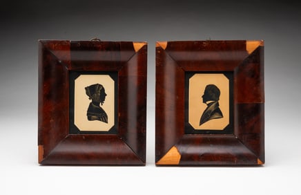 RUFUS K. CUMMINGS (BOSTON, MID-19TH CENTURY) PAIR OF CUT PAPER AND GILT-DECORATED SILHOUETTE