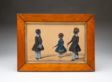 WATERCOLOR AND GOAUCHE SILHOUETTE CONVERSATION PORTRAIT OF CHILDREN.