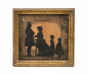 ATTRIBUTED TO WILLIAM HENRY BROWN (AMERICAN, 1808-1883) "FAMILY IN THEIR PARLOR" GOUACHE AND