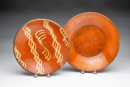 TWO AMERICAN REDWARE BOWLS.