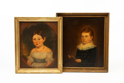 TWO AMERICAN SCHOOL OIL ON CANVAS PORTRAITS OF CHILDREN.