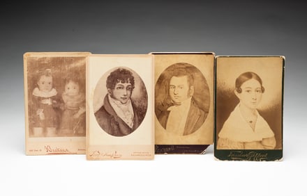 FOUR CABINET CARDS OF AMERICAN FOLK ART PAINTINGS.