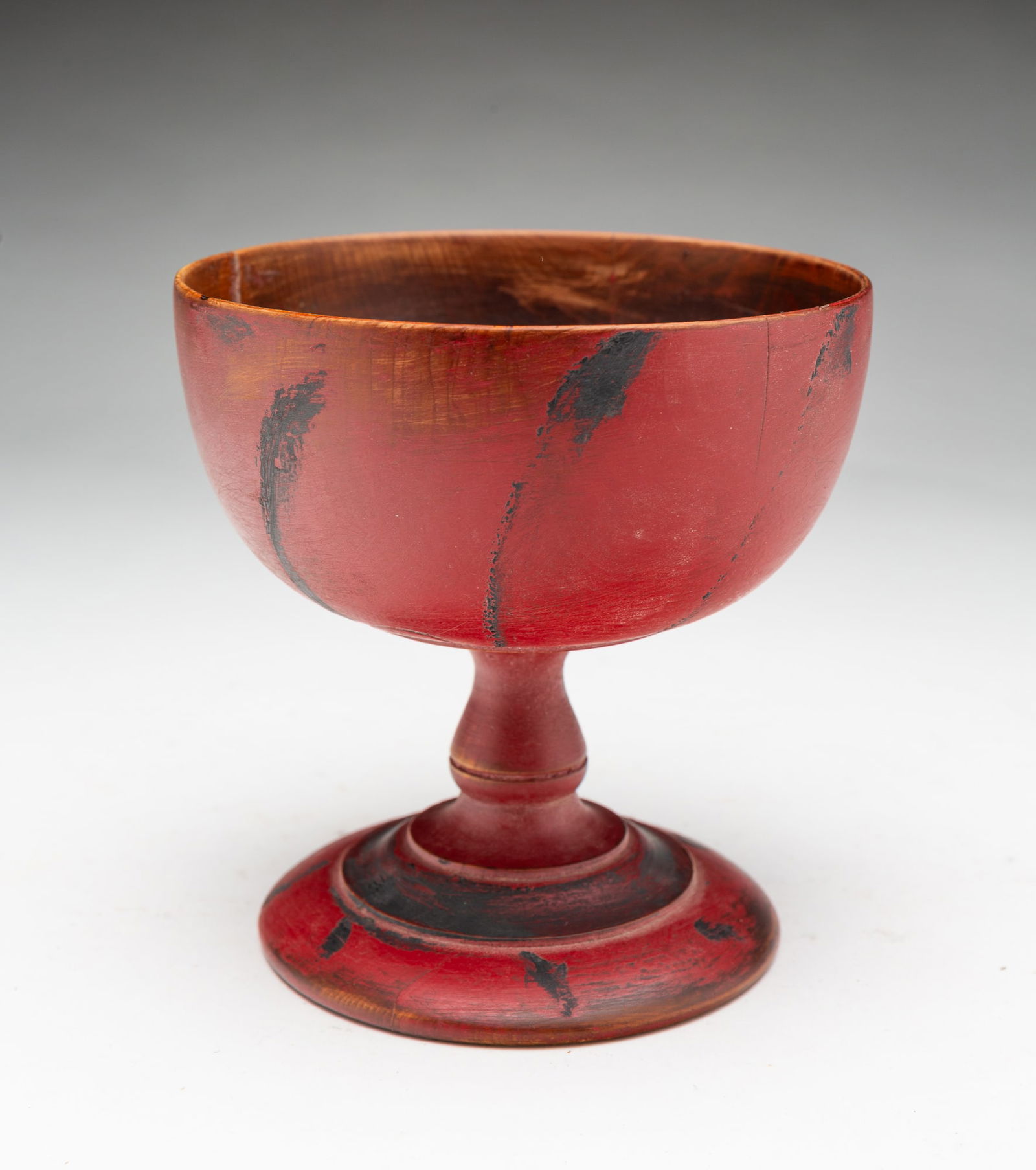 AMERICAN PAINT-DECORATED TREEN COMPOTE. (1 of 4)