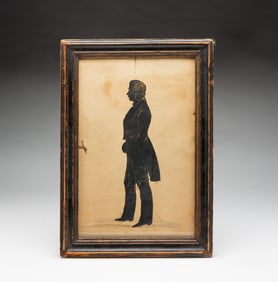 CUT PAPER AND WATERCOLOR SILHOUETTE PORTRAIT OF A GENTLEMAN.