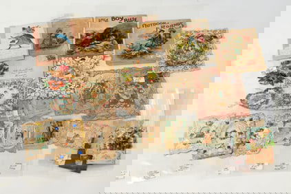 COLLECTION OF TWENTY-FIVE VICTORIAN VALENTINES AND THREE CLOTH CHILDREN'S BOOKS.