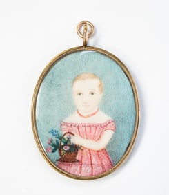 MINIATURE AMERICAN SCHOOL WATERCOLOR PORTRAIT LOCKET.