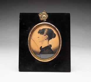 BEAUTIFUL MINIATURE MONOCHROMATIC WATERCOLOR PORTRAIT OF A LADY.