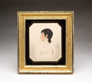 BORGHESE WATERCOLOR PORTRAIT OF A YOUNG WOMAN.