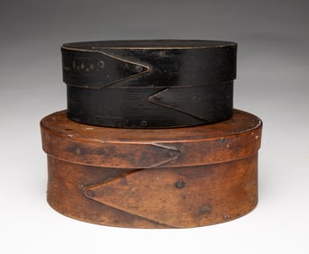 TWO DIMINUTIVE AMERICAN BENTWOOD AND FINGER-LAPPED PANTRY BOXES.