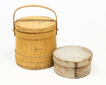 AMERICAN PAINTED FIRKIN AND PANTRY BOX.