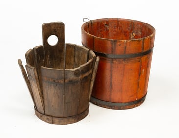 TWO AMERICAN STAVE-CONSTRUCTED BUCKETS.