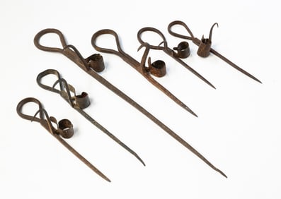 SIX AMERICAN WROUGHT IRON STICKING TOMMYS.