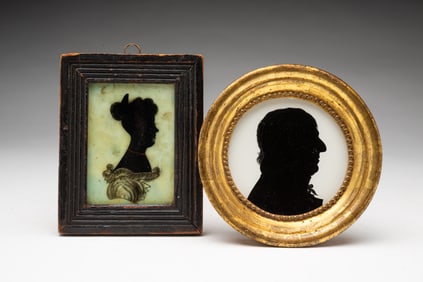 TWO AMERICAN SCHOOL REVERSE-PAINTED SILHOUETTE PORTRAITS.