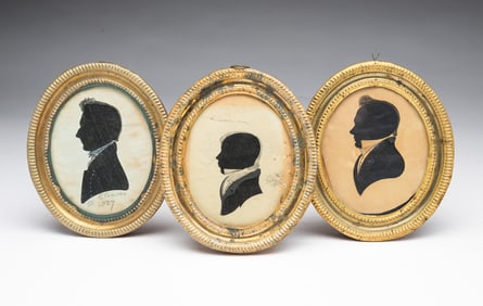 THREE AMERICAN SCHOOL HOLLOW-CUT AND INK SILHOUETTE PROFILE PORTRAITS.