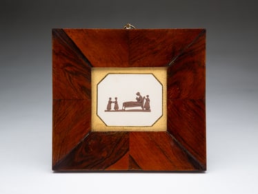 MINIATURE ENGLISH SCHOOL CUT PAPER AND INK CONVERSATION SILHOUETTE.