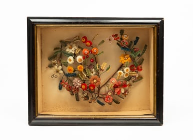 AMERICAN FOLK ART WOOLWORK FLORAL BOUQUET.