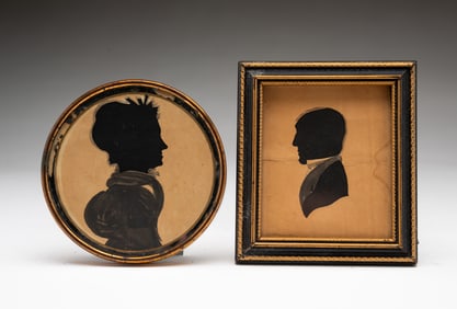 TWO AMERICAN HOLLOW-CUT AND GOUACHE SILHOUETTE PORTRAITS OF A MAN AND WOMAN.