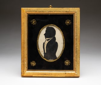 AMERICAN CUT PAPER AND GOUACHE SILHOUETTE PORTRAIT OF A GENTLEMAN.