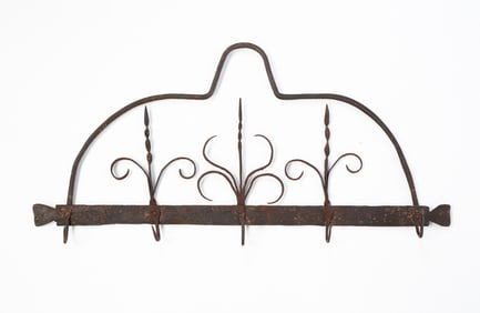 AMERICAN WROUGHT IRON HANGING UTENSIL RACK.